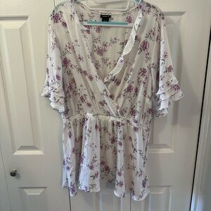 Torrid White and Purple Floral Blouse